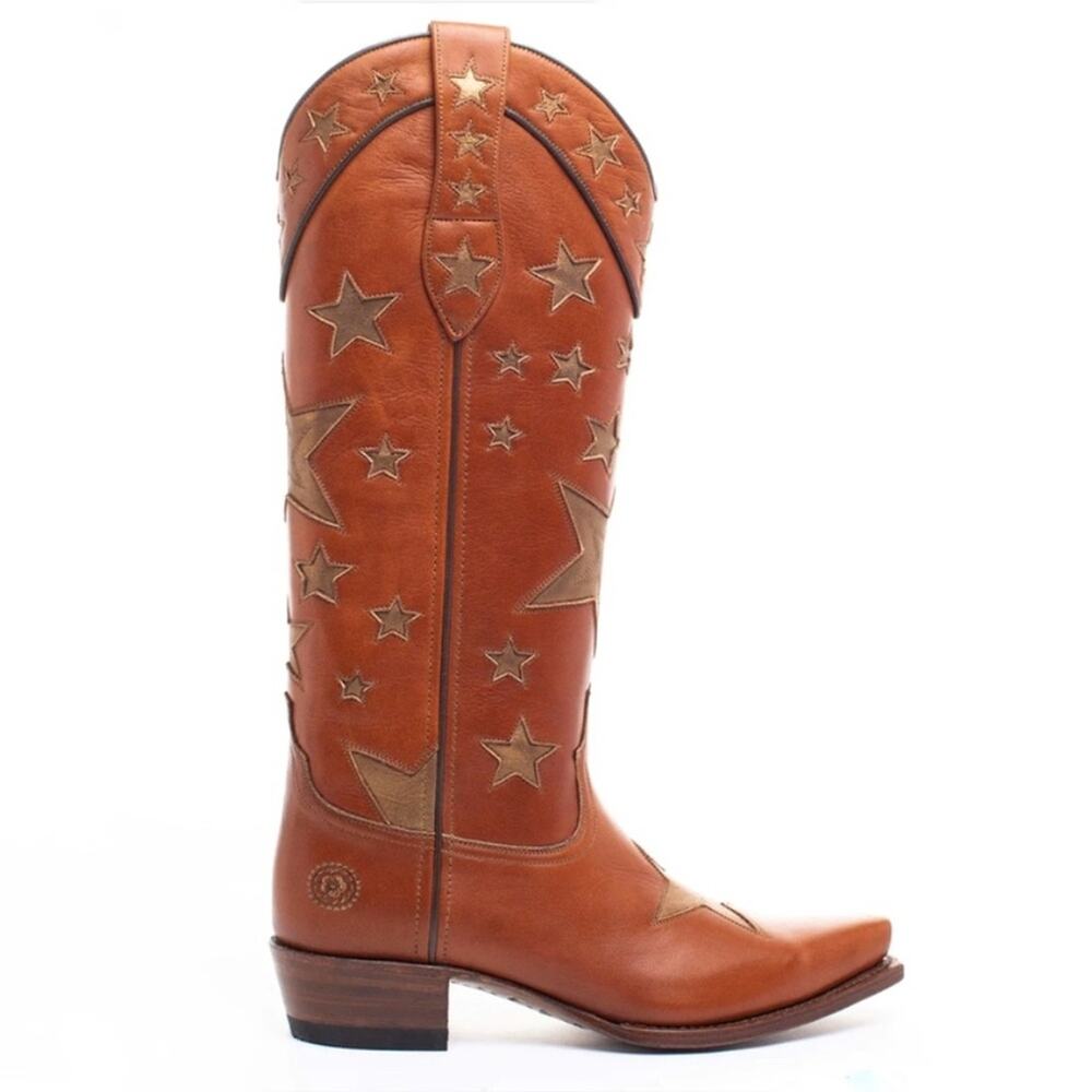 NEW RANCH ROAD Presidio Liberty Cognac Tall Shaft Star Cowboy Western Boots 5.5